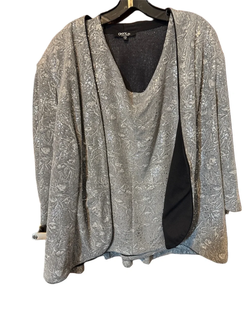 Onyx Metallic Silver-Gray Open-Front Blazer with Matching Tank Size 3X